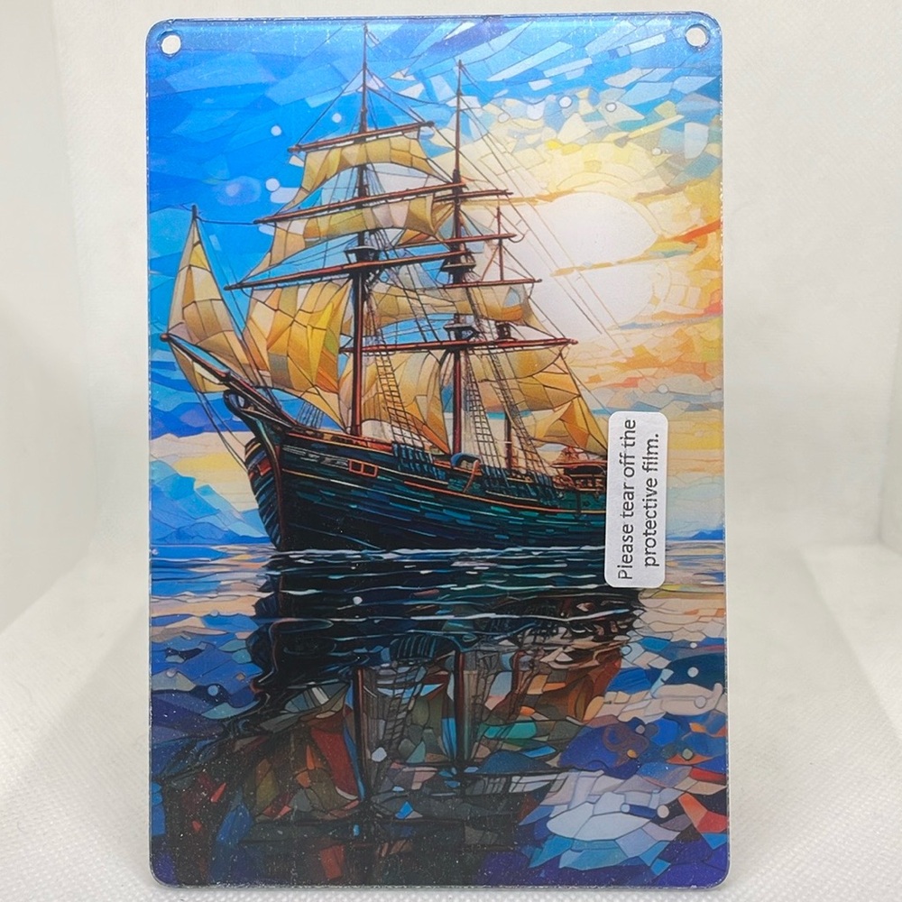 Suncatcher Acrylic Sailboat Ship Decorative Faux Stained Glass Nautical Design